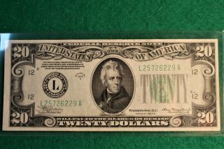 Series Of 1934 A San Francisco L $20 Twenty Dollar Bill -