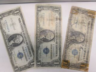 Three Us $1 Silver Certificate Notes With Writing - " Short Snorter "