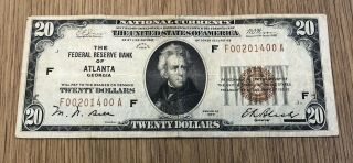 1929 $20 Federal Reserve Note Bank Of Atlanta