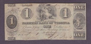 1861 $1 " Farmers Bank Of Virginia " - Richmond,  Virginia Broken Bank Note