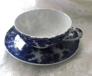 Vintage Flow Blue Tea Cup And Saucer