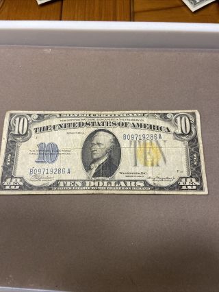 Silver Certificate 10 Dollar Bill 1934 A Gold Seal Note Usa Paper Money Currency