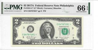 2017a Philadelphia $2 Frn Star (c Block) Pmg 66 Epq Gem Uncirculated