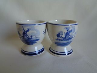 Vintage Porcelain Delft Blue Shot Glasses Set Of Two