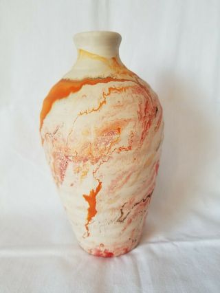 Vintage Nemadji Pottery Vase Multi - Colored Swirl 8 " Native American