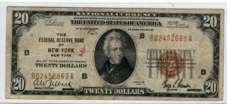 Series 1929 Federal Reserve Bank York $20 Twenty Dollars National Currency