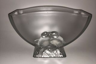 Verlys Vase,  Clear With Satin Finish Lovebirds Vintage 1930 