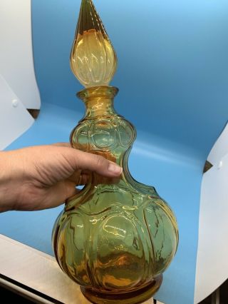 Vtg Mid Century Empoli Genie Bottle Gold Amber W Stopper 22”