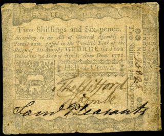 Hgr Sunday 1772 2 Shillings/6 Pence Pa (pre Revolutionary War) Circulated