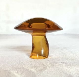 Vtg Retro Hippie 1960’s 70’s Large Viking Glass Amber Mushroom Paper Weight