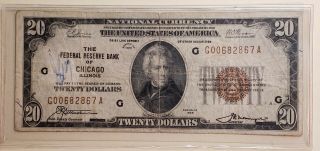 1929 $20 Chicago Illinois Brown Seal Currency Note Fine 4287n