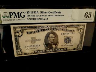 - Fr.  1656 1953 A $5 Silver Certificate,  Pmg 65 Epq 6