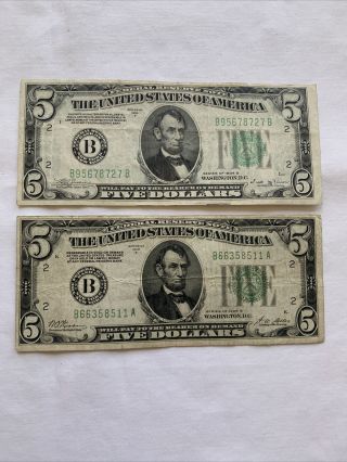 2 1928 B 1934 B $5 Federal Reserve Note