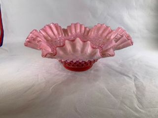 Fenton Art Cranberry Pink Milk Glass Blend Hobnail Bowl D301