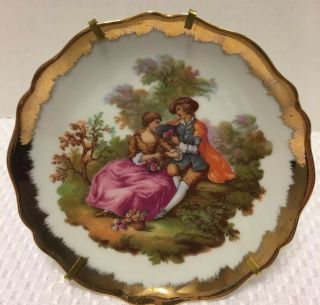 Vintage Limoges Plate W/courting Scene By Fragonard Stand