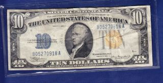 1934 - A $10 Silver Certificate North Africa Yellow Seal