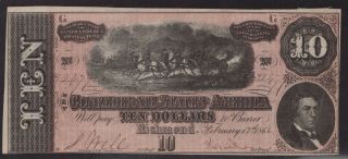 1864 $10 Ten Dollars - Confederate States Of America About Extra Fine