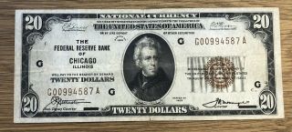 1929 $20 Federal Reserve Note Bank Of Chicago,  Illinois