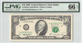United States 1995 Fr.  2032 - K Pmg Gem Unc 66 Epq $10 Frn Dallas