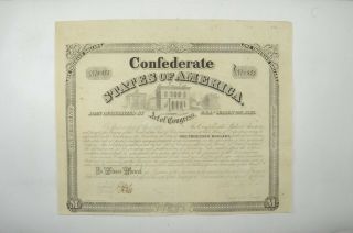 Authentic - 1863 Confederate States - Civil War $1,  000 Bond Certificate 963