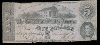 1862 Civil War $5 The Confederate States Of America Richmond United States Note