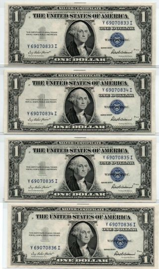 1935 - F $1 Silver Certificates 4 Consecutive Dollar Bills Us Paper Money