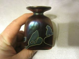Robert Held Rhag Art Glass Favrile Hand Blown Triangular Miniature Vase Signed N