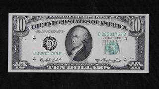 $10 1950a Unc Federal Reserve Note D39501753b Ten Dollar,  Series A