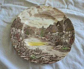 Antique Johnson Brothers Olde English Countryside Brown Multi Color Dinner Plate