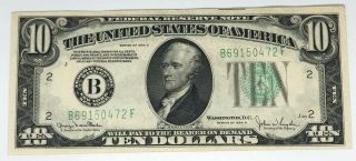 $10 Federal Reserve Note Frn 1934 D Green Seal Uncirculated York B