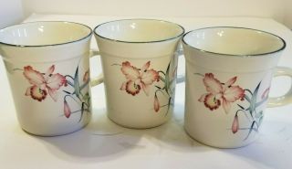 Mugs Cups Set Of Three (3) Royal Prestige Stoneware Japan Floral 6 Oz