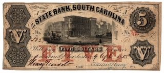 The State Bank Of South Carolina $5 April 4,  1855