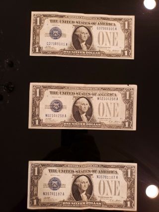 (3) One Dollar 1928b Silver Certificates