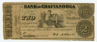 1863 $2 The Bank Of Chattanooga,  Tennessee Note - Civil War Era