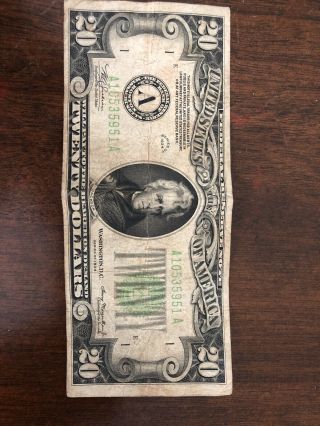 1934 - A Series Us $20 Twenty Dollar Bill Green Seal Federal Reserve Note Good Con