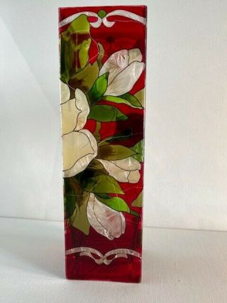 Joan Baker Designs Hand Painted Glass 10 " Vase.  - Vas192 Magnolias