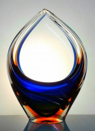 Vintage Italian Murano Sommerso Sculptural Glass Vase - Blue,  Green,  Amber & Clear