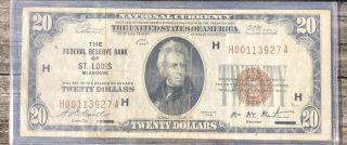 1929 St Louis Mo $20 Bank Note Bill