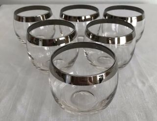 Vintage Bar Glasses Silver Rim Roly Poly Glasses Midcentury Modern Set 6