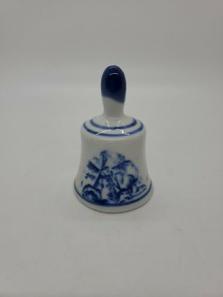Delft Blue Holland Bell Windmill Miniature 3.  5 " Tall Porcelain Not Signed
