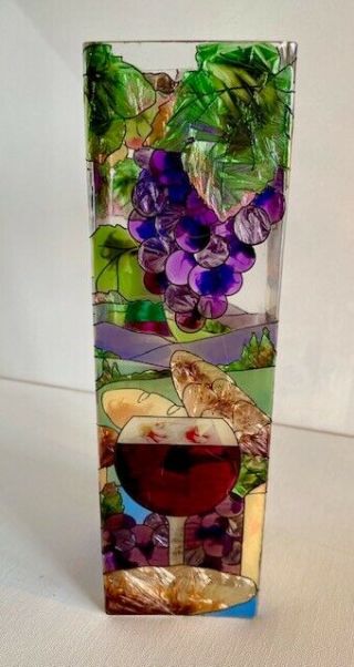 Rare Joan Baker Designs Hand Painted Glass Vase - Vas152 Wine And Cheese