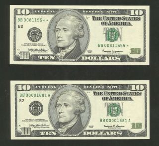Fr 2033 - B Star & Fr 2033 - B Ten Dollars ($10) Federal Reserve Notes York