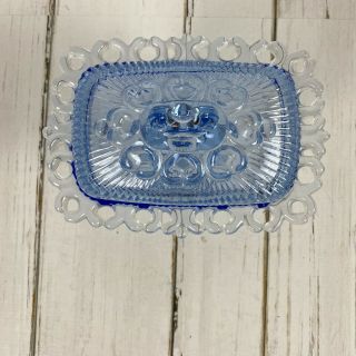 Vintage Depression Glass Rectangular Footed Covered Candy Dish Light Blue 3
