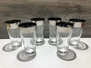 6 Vtg Dorothy Thorpe Allegro Sterling Silver Rim High Ball Drinking Glasses