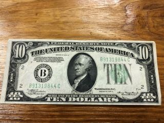 1934a - - Error Off - Center Reverse - - $10 Ten Dollar Bill York Green Seal B