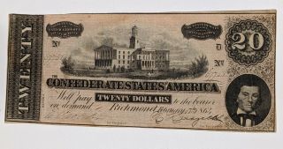 1864 $20 Richmond Confederate Note - Very Good/fine
