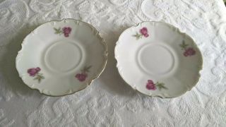 Royal Sealy China Japan Saucers White W/ Pink Roses Gold Trim