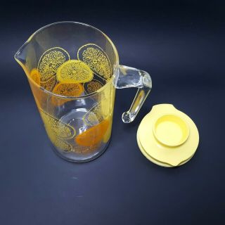 Vintage Pyrex Glass Carafe Pitcher Decanter Orange Lemon Slice Design Lid