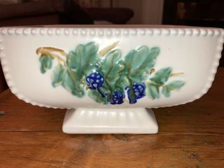 Vintage Mccoy Pottery Curio Pattern Planter,  White,  Blue Grapes,  Green Leaves,