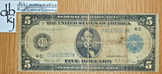 1914 $5 Federal Reserve Note Frn - Cleveland - Fr 858 - Good